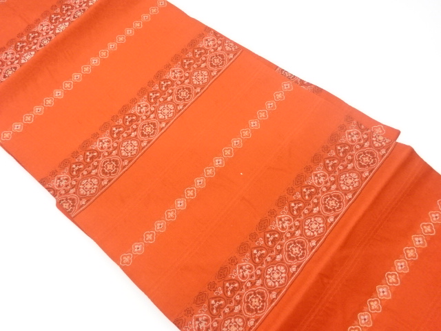 リサイクル　横縞に草花模様織出し名古屋帯